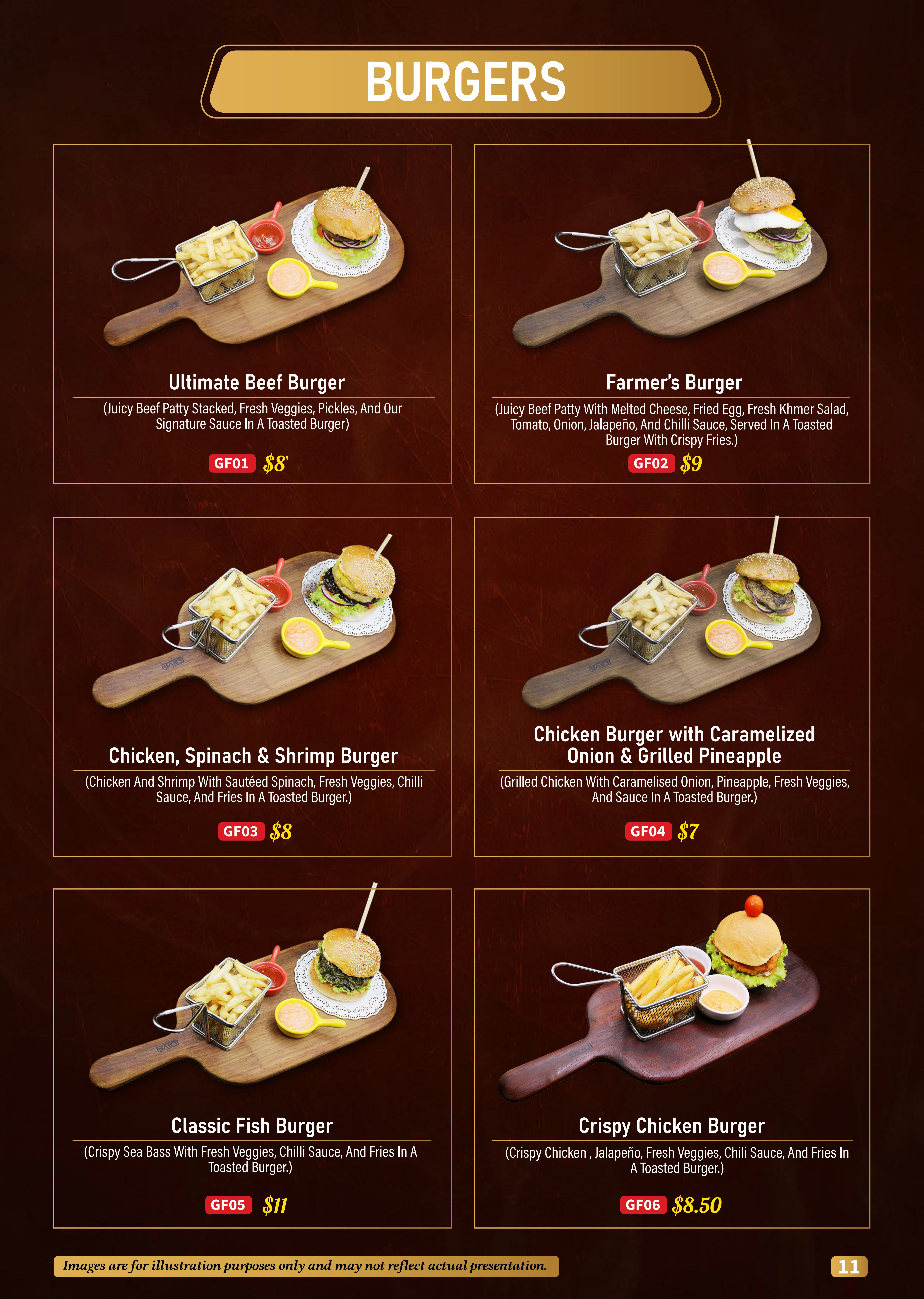 Burger Selection Menu