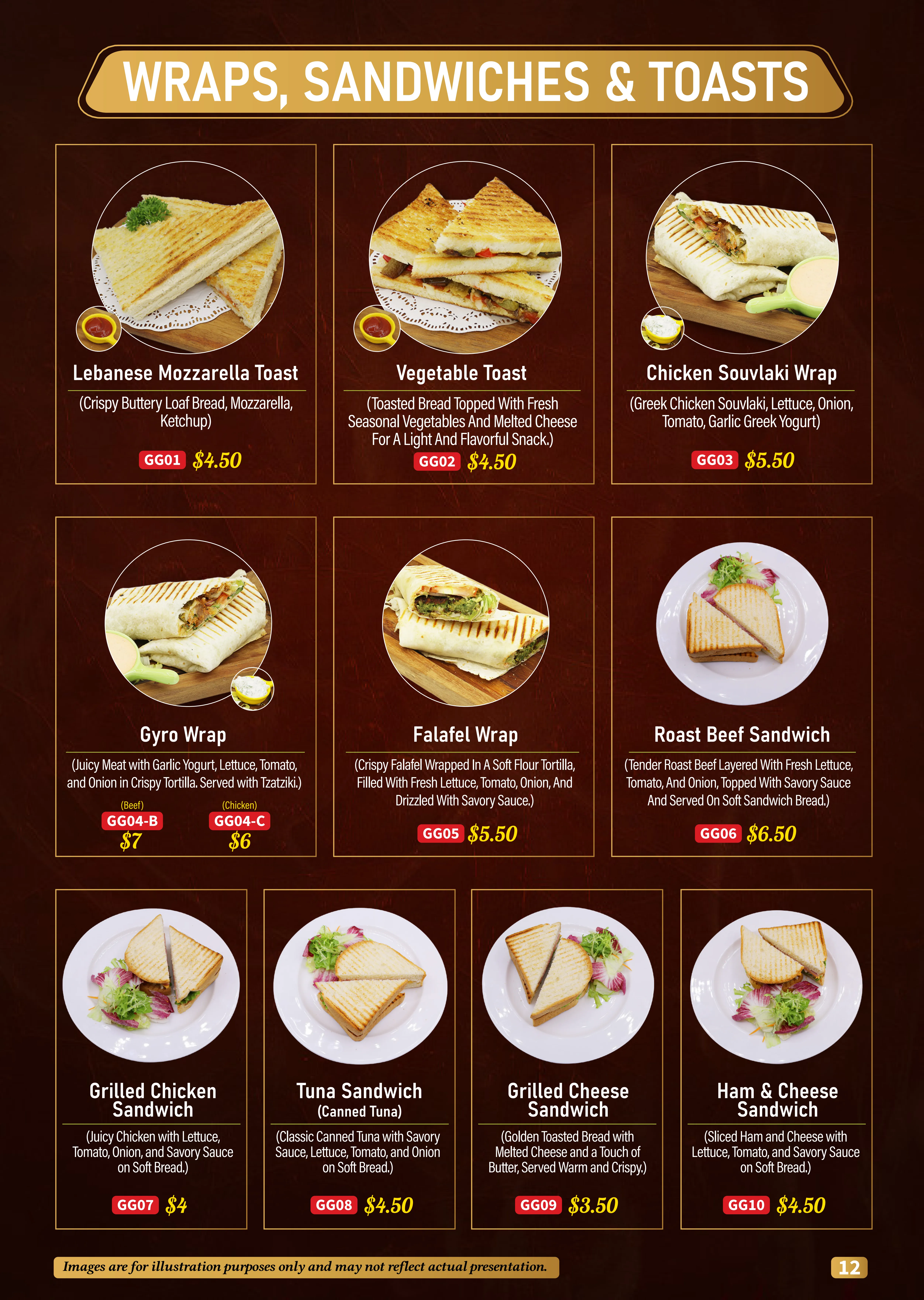 Wrap-Sandwich-Toasts Menu